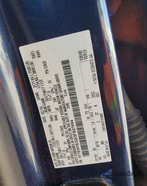 2016 Ford F150 Supercrew из США, поврежденный, VIN 1FTEW1EG2GFB27694